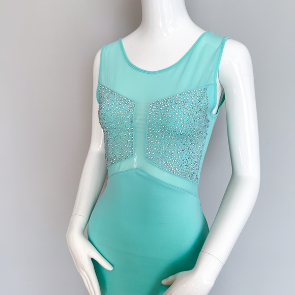 NWOT MISS MOI Sexy Evening Prom Wedding Party Gown Mint Dress Crystals Mesh S - Picture 4 of 15